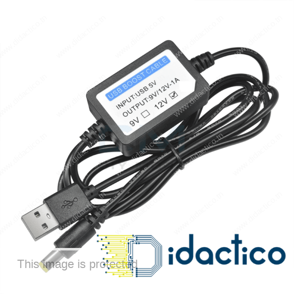 Câble d'alimentation USB 5V à 12V 1A + prise de cordon 5.5x2.1mm DIDACTICO TUNISIE