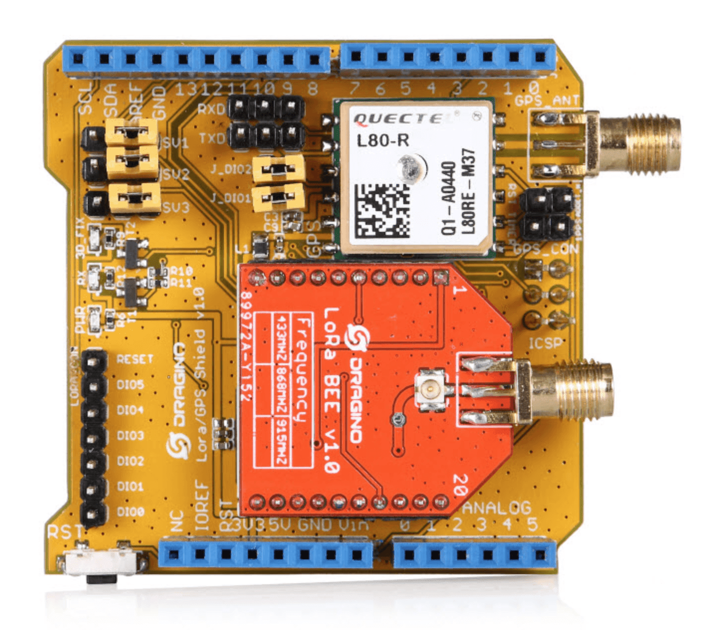Module Shield Dragino LoRa/GPS pour Arduino Uno 868 MHz