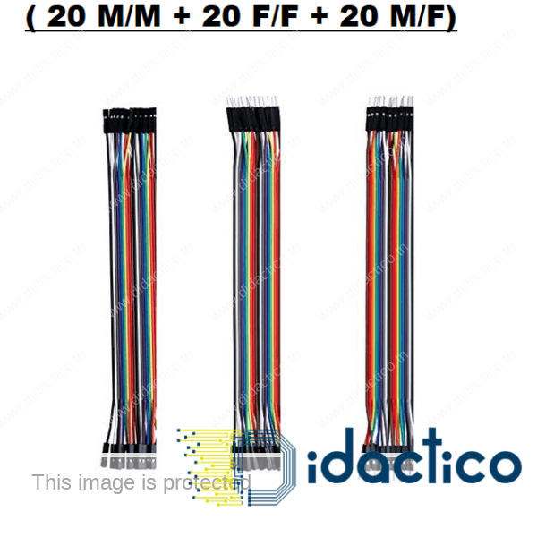 Pack de 60 fils 20cm Arduino ( 20 M/M + 20 F/F + 20 M/F) DIDACTICO TUNISIE